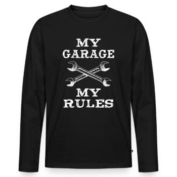 Mon atelier de réparation mes règles mécaniciens - T-shirt manches longues Premium bio Homme - noir - Devant - Nico (187cm)
