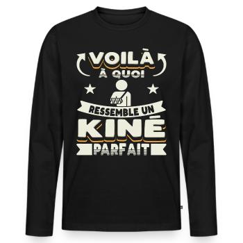 Kinésithérapeute Humour Kinésithérapie Kiné - T-shirt manches longues Premium bio Homme - noir - Devant - Nico (187cm)