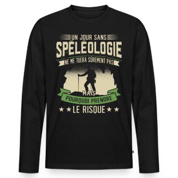 Spéléologie Humour Spéléologue - T-shirt manches longues Premium bio Homme - noir - Devant - Nico (187cm)