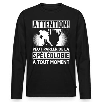 Spéléologie Humour Spéléologue - T-shirt manches longues Premium bio Homme - noir - Devant - Nico (187cm)