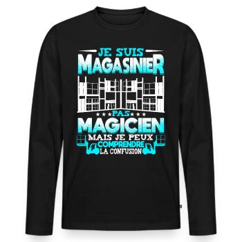 Magasinier Humour - T-shirt manches longues Premium bio Homme - noir - Devant - Nico (187cm)