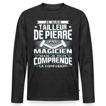Tailleur de Pierre - T-shirt manches longues Premium bio Homme - anthracite chiné - Devant - Nico (187cm)