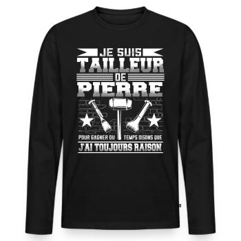 Tailleur de Pierre Humour - T-shirt manches longues Premium bio Homme - noir - Devant - Nico (187cm)