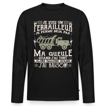 Ferrailleur Humour Ferraille - T-shirt manches longues Premium bio Homme - noir - Devant - Nico (187cm)
