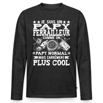 Papy Ferrailleur Humour Ferraille - T-shirt manches longues Premium bio Homme - anthracite chiné - Devant - Nico (187cm)