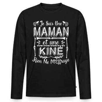 Maman Kinésithérapeute Kiné Humour Kinésithérapie - T-shirt manches longues Premium bio Homme - noir - Devant - Nico (187cm)