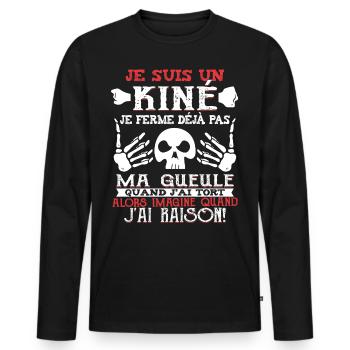 Kinésithérapeute Humour Kinésithérapie Kiné - T-shirt manches longues Premium bio Homme - noir - Devant - Nico (187cm)