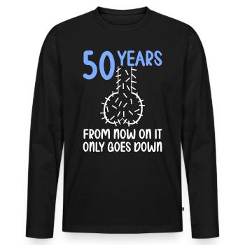 50 ans de gravité, ça descend 50 ans 50 ans. - T-shirt manches longues Premium bio Homme - noir - Devant - Nico (187cm)