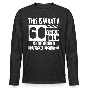60 Year Old - Men's Premium Organic Long Sleeve Shirt - heather anthracite - Front - Nico (187cm)