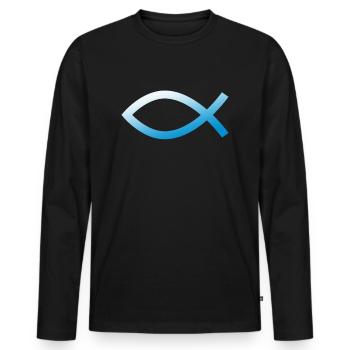 Jesus Fisch Ichtys Christliches Symbol Blau - Männer Premium Bio Langarmshirt - Schwarz - Vorne - Nico (187cm)