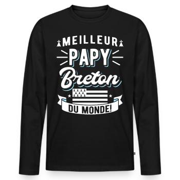 Papy Breton - T-shirt manches longues Premium bio Homme - noir - Devant - Nico (187cm)