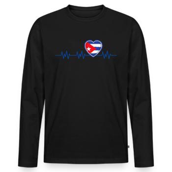 Cuba Heartbeat Flag Pulse Cuban - Men's Premium Organic Long Sleeve Shirt - black - Front - Nico (187cm)