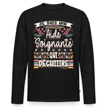 Aide Soignante Humour Aides Soignants - T-shirt manches longues Premium bio Homme - noir - Devant - Nico (187cm)