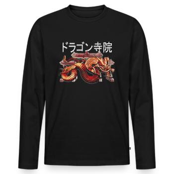 Japanischer Drache Tempel Japan Illustration - Männer Premium Bio Langarmshirt - Schwarz - Vorne - Nico (187cm)