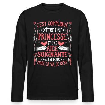 Aide Soignante Humour Aides Soignants - T-shirt manches longues Premium bio Homme - noir - Devant - Nico (187cm)