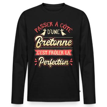 Bretonne Humour pour les femmes de Bretagne - T-shirt manches longues Premium bio Homme - noir - Devant - Nico (187cm)