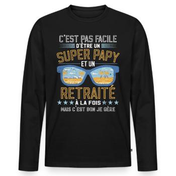 Papy Papou Retraite Grand-père Retraité - T-shirt manches longues Premium bio Homme - noir - Devant - Nico (187cm)