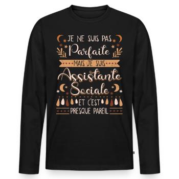 Assistante Sociale - T-shirt manches longues Premium bio Homme - noir - Devant - Nico (187cm)