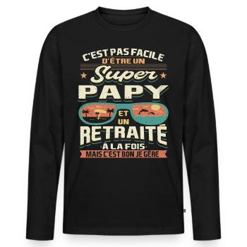 Papy Papou Retraite Grand-père Retraité - T-shirt manches longues Premium bio Homme - noir - Devant - Nico (187cm)