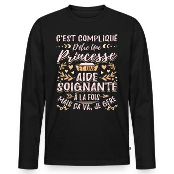Aide Soignante Humour Aides Soignants - T-shirt manches longues Premium bio Homme - noir - Devant - Nico (187cm)