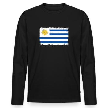 Uruguay Heartbeat Flag Vintage Uruguay - Men's Premium Organic Long Sleeve Shirt - black - Front - Nico (187cm)