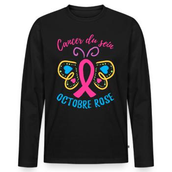 Octobre Ruban Rose Cancer du Sein Sensibilisation - T-shirt manches longues Premium bio Homme - noir - Devant - Nico (187cm)