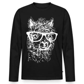 Lama Alpaka Tier Zoo Nerd Brille Geschenk - Männer Premium Bio Langarmshirt - Schwarz - Vorne - Nico (187cm)