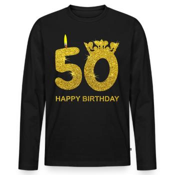 50e anniversaire JOYEUX ANNIVERSAIRE Cadeau en or - T-shirt manches longues Premium bio Homme - noir - Devant - Nico (187cm)