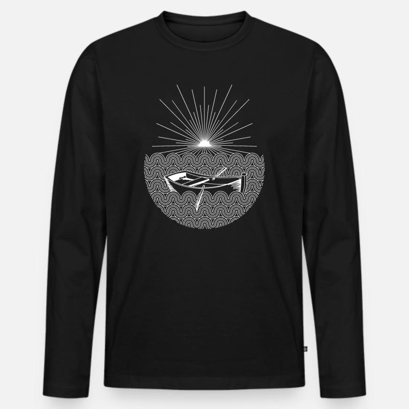 Boot Wasser Sonne Wellen Abstrakt - Männer Premium Bio Langarmshirt - Schwarz