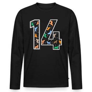 14th birthday dog fourteen year gift - Men's Premium Organic Long Sleeve Shirt - black - Front - Nico (187cm)