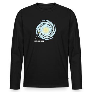 Du bist Hier in der Galaxie - Männer Premium Bio Langarmshirt - Schwarz - Vorne - Nico (187cm)