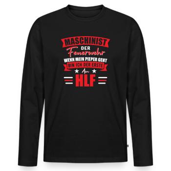 Feuerwehr Maschinist Feuerwehrmann Geschenk - Männer Premium Bio Langarmshirt - Schwarz - Vorne - Nico (187cm)