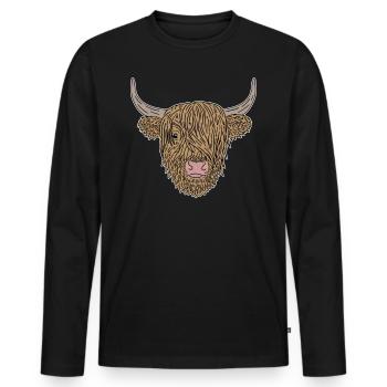 Vache de boeuf Bétail écossais Highland Cattle - T-shirt manches longues Premium bio Homme - noir - Devant - Nico (187cm)