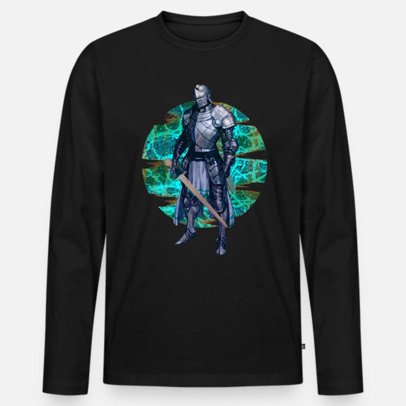 Ritter Mittelalter Rüstung und Schwert - Männer Premium Bio Langarmshirt - Schwarz