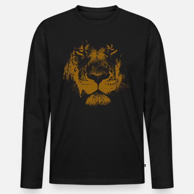 Löwe - Männer Premium Bio Langarmshirt - Schwarz