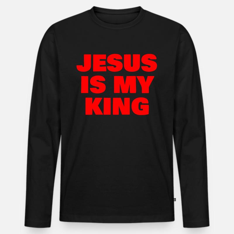 Jesus is my KING - Männer Premium Bio Langarmshirt - Schwarz