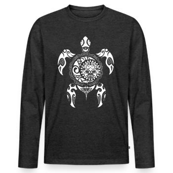 Schildkröte Maori Tribal Sonnen Design Mond Shirt - Männer Premium Bio Langarmshirt - Anthrazit meliert - Vorne - Nico (187cm)