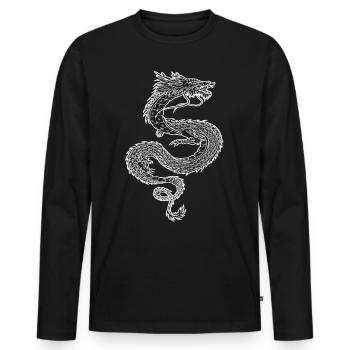 Japon dragon symbole minimaliste nuages blancs - T-shirt manches longues Premium bio Homme - noir - Devant - Nico (187cm)