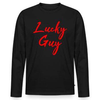 Un mec chanceux - T-shirt manches longues Premium bio Homme - noir - Devant - Nico (187cm)