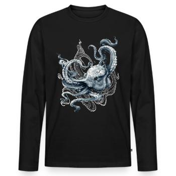Octopus Realistic Blue Ocean Pieuvres - T-shirt manches longues Premium bio Homme - noir - Devant - Nico (187cm)