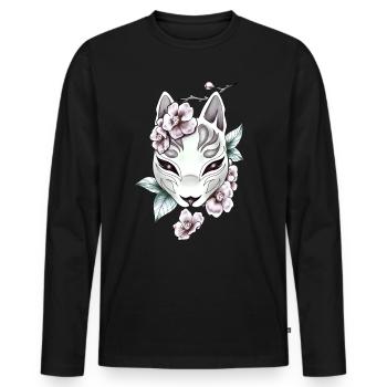 Kitsune Tribal Retro Anime Vintage Orchidee Fuchs - Männer Premium Bio Langarmshirt - Schwarz - Vorne - Nico (187cm)