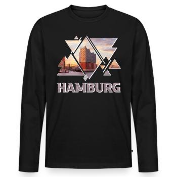 Hamburg Germany Elbphilharmonie Harbour Skyline - Men's Premium Organic Long Sleeve Shirt - black - Front - Nico (187cm)