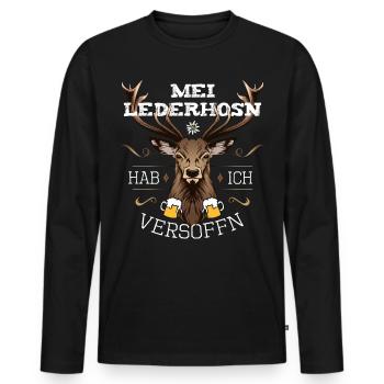 Mei Lederhosn hab i versoffn Tracht Saufen Bayern - Männer Premium Bio Langarmshirt - Schwarz - Vorne - Nico (187cm)