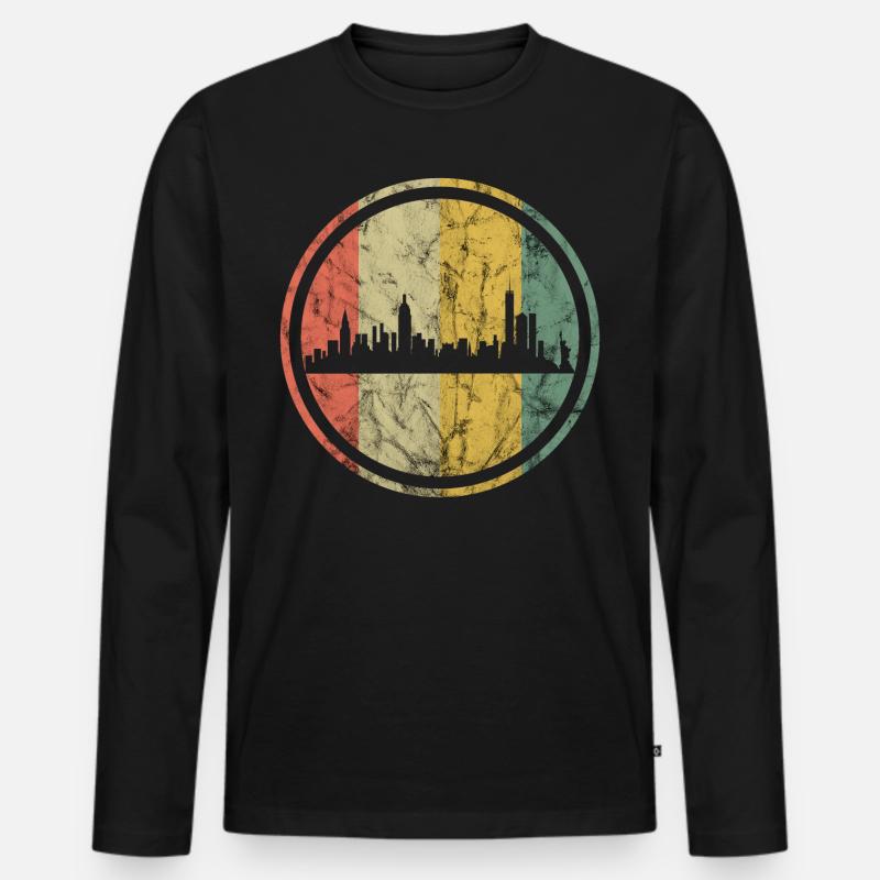 NYC retro skyline - Männer Premium Bio Langarmshirt - Schwarz