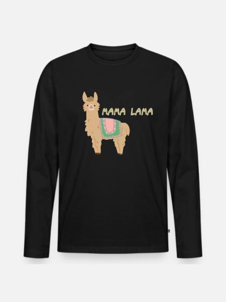 Mama Lama - Männer Premium Bio Langarmshirt - Schwarz