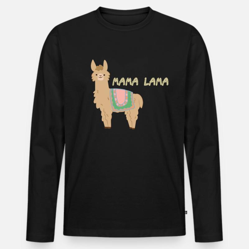 Mama Lama - Männer Premium Bio Langarmshirt - Schwarz