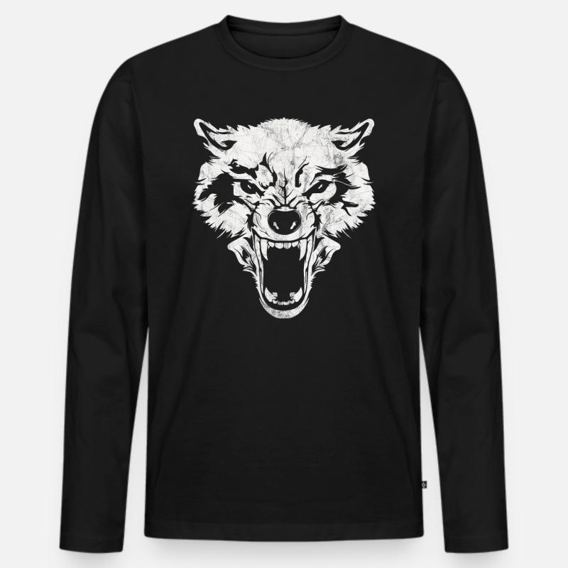 Wolf - Männer Premium Bio Langarmshirt - Schwarz