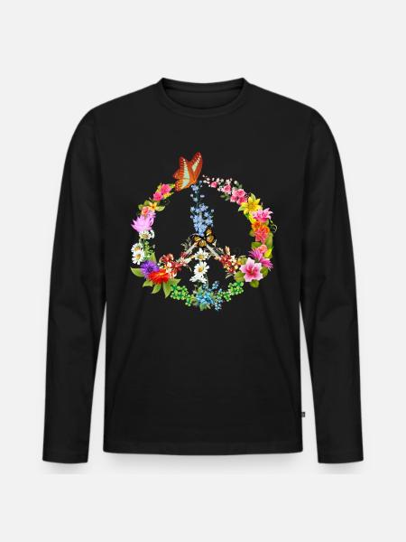 Peace sign butterfly - Men's Premium Organic Long Sleeve Shirt - black