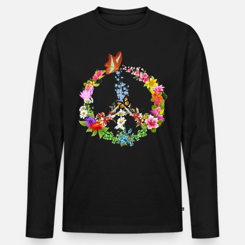 Peacezeichen Schmetterling - Männer Premium Bio Langarmshirt - Schwarz