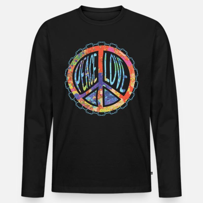 Peacezeichen Harmonie - Männer Premium Bio Langarmshirt - Schwarz